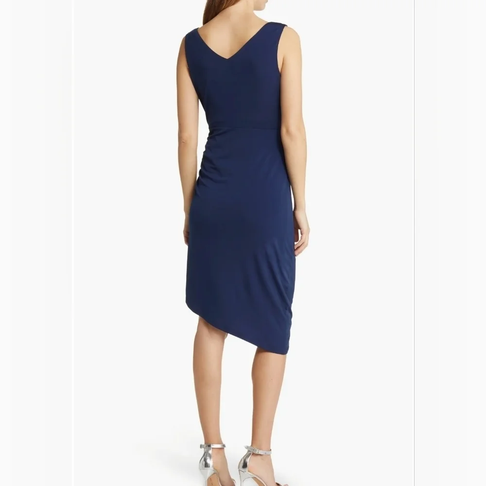 Sam Edelman Cowl Neck Ruched Jersey Midi Dress | Size LARGE Navy Blue - Picture 12 of 15